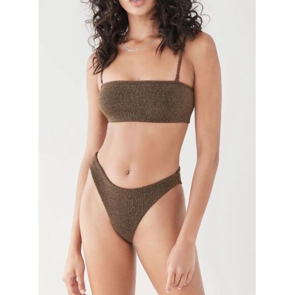 NWT Good American - square strap high waist bikini set metallic brown - S/XS - Picture 1 of 12